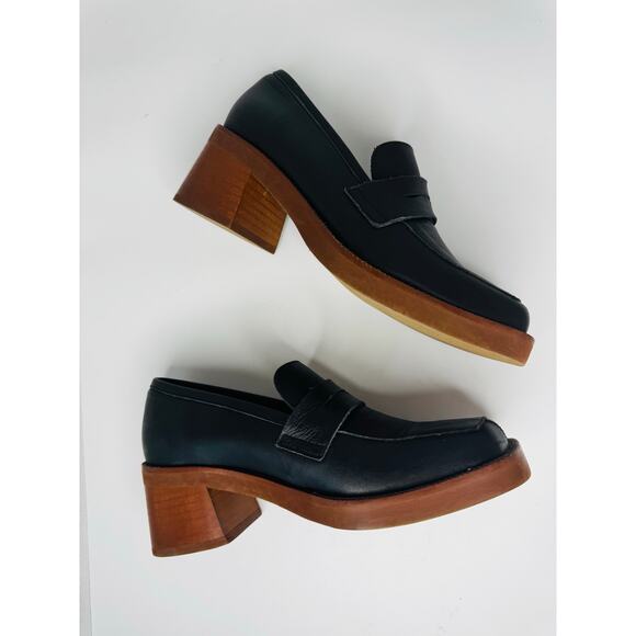 ALOHAS Roxanne Black Leather Platform Loafers Sz 37 Retro Chunky Slip-On Shoes - Picture 11 of 11